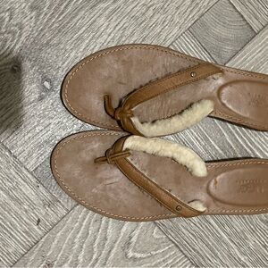 UGG Tan Leather Slippers with Shearling Lining